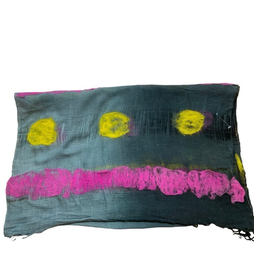 Unique Dyed Felted Wool Large Fringe End Scarf